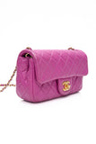 CHANEL Rectangular Mini Purple Lambskin Quilted Pearl Crush Gold Flap Bag