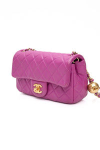 CHANEL Rectangular Mini Purple Lambskin Quilted Pearl Crush Gold Flap Bag