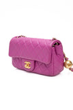 CHANEL Rectangular Mini Purple Lambskin Quilted Pearl Crush Gold Flap Bag