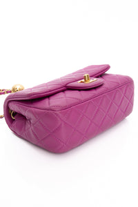 CHANEL Rectangular Mini Purple Lambskin Quilted Pearl Crush Gold Flap Bag