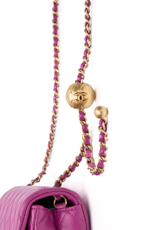 CHANEL Rectangular Mini Purple Lambskin Quilted Pearl Crush Gold Flap Bag