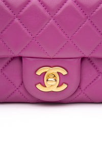 CHANEL Rectangular Mini Purple Lambskin Quilted Pearl Crush Gold Flap Bag