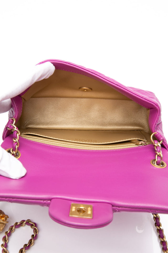 CHANEL Rectangular Mini Purple Lambskin Quilted Pearl Crush Gold Flap Bag