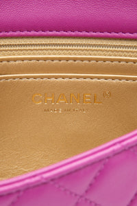 CHANEL Rectangular Mini Purple Lambskin Quilted Pearl Crush Gold Flap Bag