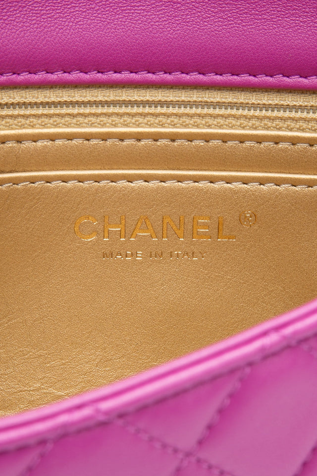 CHANEL Rectangular Mini Purple Lambskin Quilted Pearl Crush Gold Flap Bag