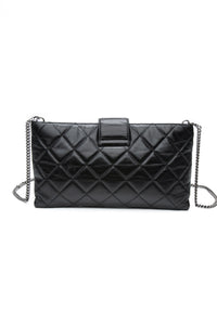CHANEL Black Glazed Calfskin Quilted Coco Pleats Chain Clutch Bag