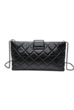 CHANEL Black Glazed Calfskin Quilted Coco Pleats Chain Clutch Bag