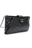 CHANEL Black Glazed Calfskin Quilted Coco Pleats Chain Clutch Bag