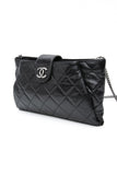 CHANEL Black Glazed Calfskin Quilted Coco Pleats Chain Clutch Bag