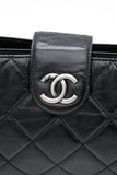 CHANEL Black Glazed Calfskin Quilted Coco Pleats Chain Clutch Bag