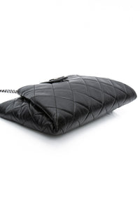 CHANEL Black Glazed Calfskin Quilted Coco Pleats Chain Clutch Bag
