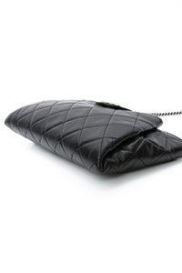 CHANEL Black Glazed Calfskin Quilted Coco Pleats Chain Clutch Bag
