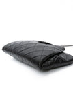 CHANEL Black Glazed Calfskin Quilted Coco Pleats Chain Clutch Bag