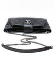 CHANEL Black Glazed Calfskin Quilted Coco Pleats Chain Clutch Bag