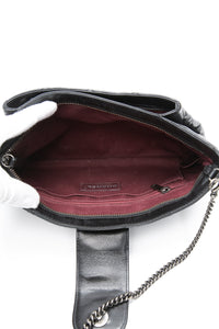 CHANEL Black Glazed Calfskin Quilted Coco Pleats Chain Clutch Bag