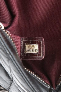 CHANEL Black Glazed Calfskin Quilted Coco Pleats Chain Clutch Bag