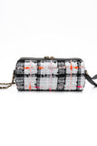 CHANEL 20S White Black Tweed Calfskin Chain Signature Bowling Crossbody Bag (New)