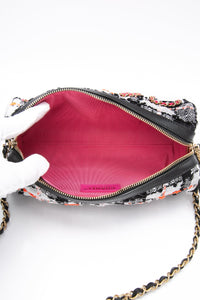 CHANEL 20S White Black Tweed Calfskin Chain Signature Bowling Crossbody Bag (New)