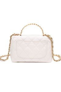 CHANEL Mini White Quilted Calfskin Top Handle Flap Bag with Chain