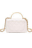 CHANEL Mini White Quilted Calfskin Top Handle Flap Bag with Chain