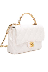 CHANEL Mini White Quilted Calfskin Top Handle Flap Bag with Chain