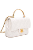CHANEL Mini White Quilted Calfskin Top Handle Flap Bag with Chain