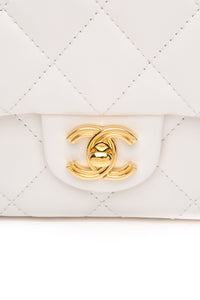 CHANEL Mini White Quilted Calfskin Top Handle Flap Bag with Chain