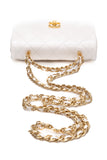 CHANEL Mini White Quilted Calfskin Top Handle Flap Bag with Chain