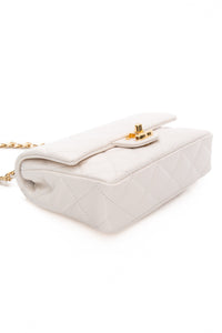 CHANEL Mini White Quilted Calfskin Top Handle Flap Bag with Chain
