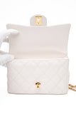 CHANEL Mini White Quilted Calfskin Top Handle Flap Bag with Chain