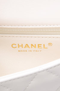 CHANEL Mini White Quilted Calfskin Top Handle Flap Bag with Chain