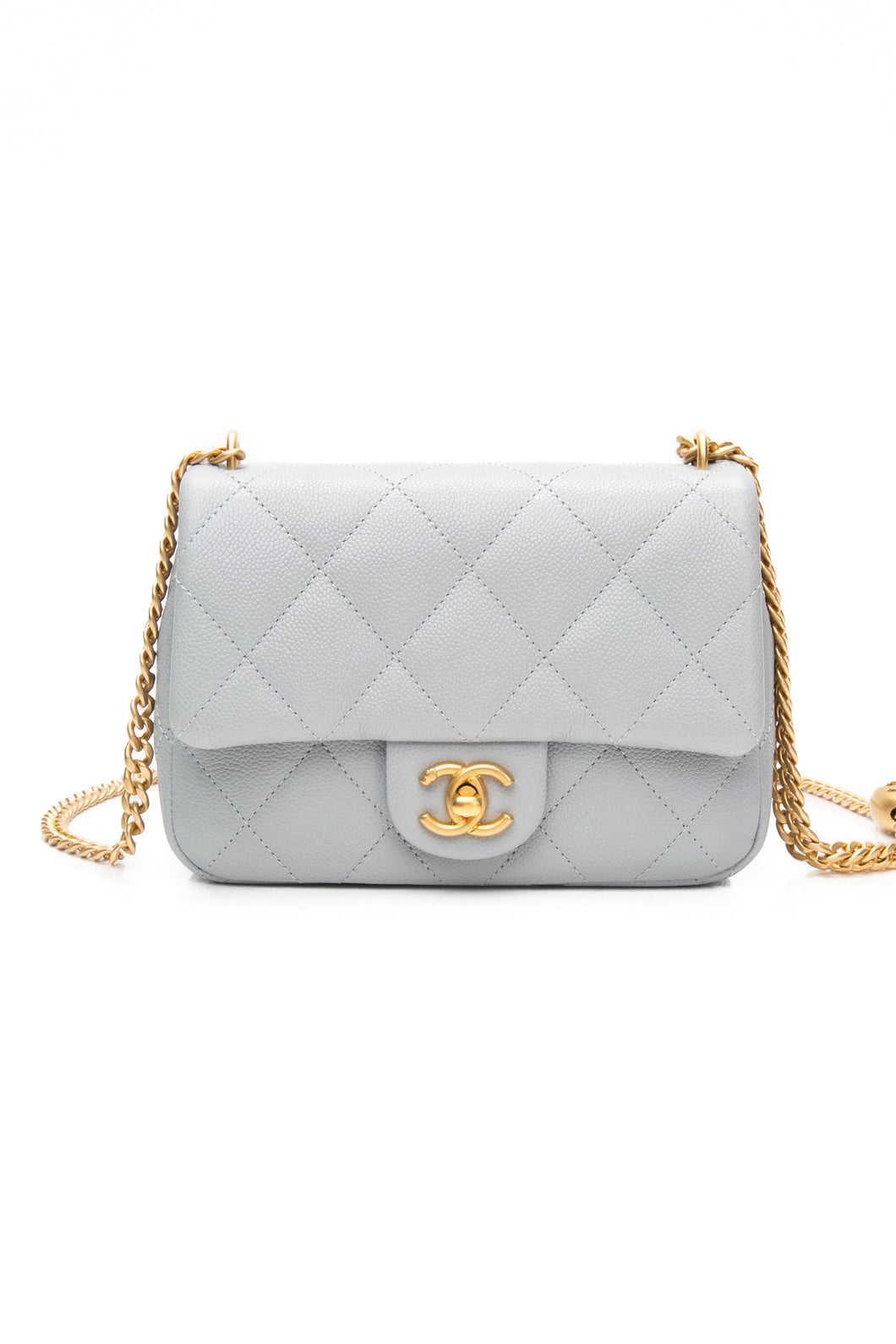 CHANEL Grey Caviar Quilted Sweetheart Mini Flap Bag