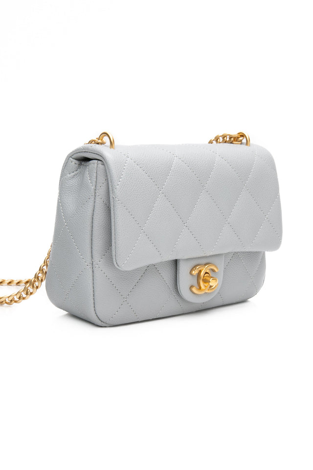 CHANEL Grey Caviar Quilted Sweetheart Mini Flap Bag