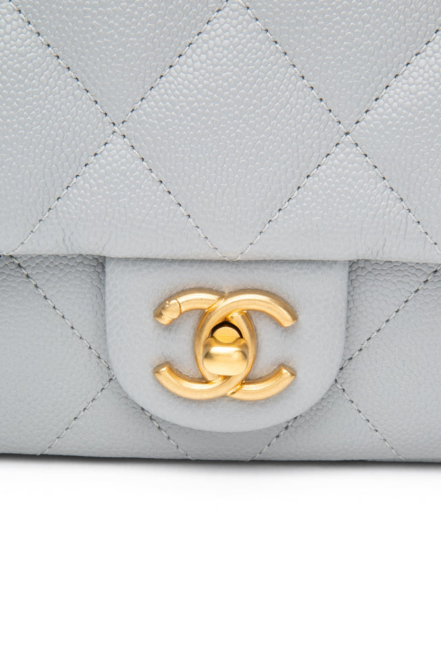 CHANEL Grey Caviar Quilted Sweetheart Mini Flap Bag