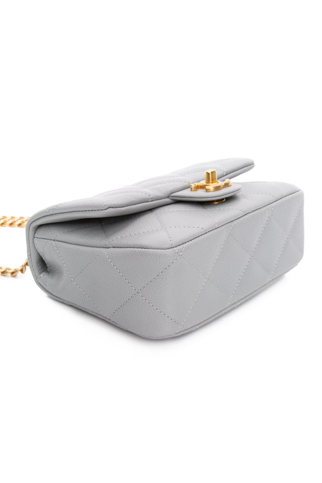 CHANEL Grey Caviar Quilted Sweetheart Mini Flap Bag
