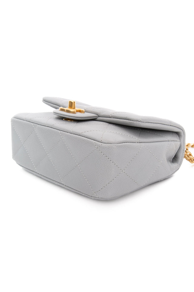 CHANEL Grey Caviar Quilted Sweetheart Mini Flap Bag