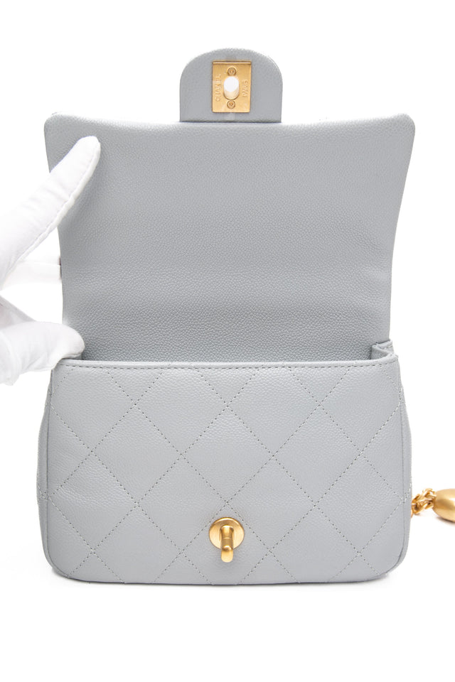 CHANEL Grey Caviar Quilted Sweetheart Mini Flap Bag