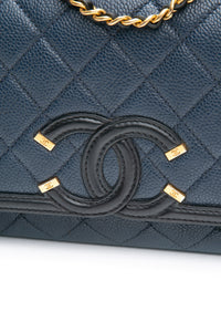 CHANEL Navy & Black Caviar Quilted Small CC Filigree Flap