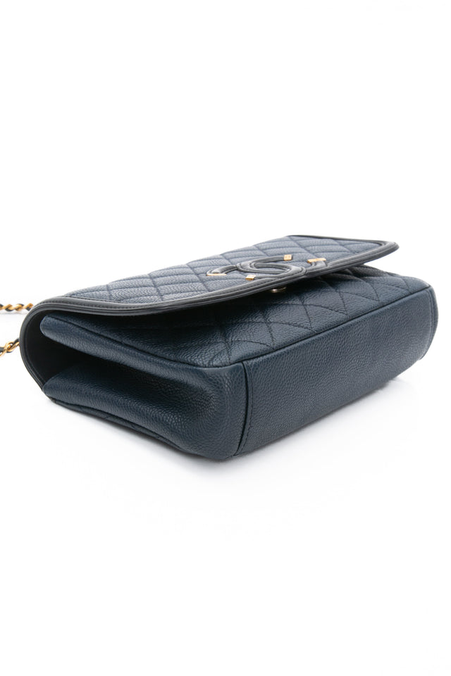 CHANEL Navy & Black Caviar Quilted Small CC Filigree Flap