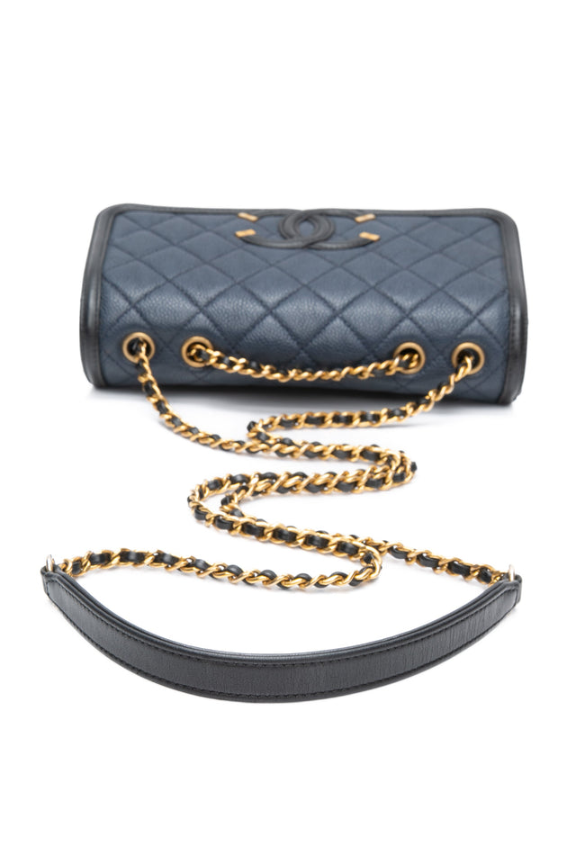 CHANEL Navy & Black Caviar Quilted Small CC Filigree Flap