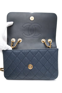 CHANEL Navy & Black Caviar Quilted Small CC Filigree Flap
