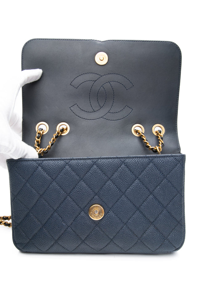 CHANEL Navy & Black Caviar Quilted Small CC Filigree Flap