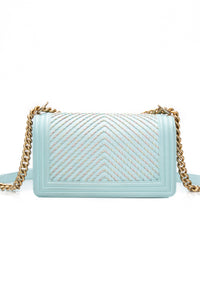 CHANEL Light Blue Calfskin Chevron Embroidered Medium Boy By The Sea Flap Bag