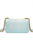 CHANEL Light Blue Calfskin Chevron Embroidered Medium Boy By The Sea Flap Bag