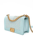CHANEL Light Blue Calfskin Chevron Embroidered Medium Boy By The Sea Flap Bag
