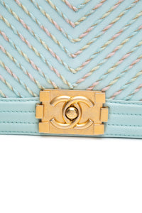 CHANEL Light Blue Calfskin Chevron Embroidered Medium Boy By The Sea Flap Bag