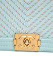 CHANEL Light Blue Calfskin Chevron Embroidered Medium Boy By The Sea Flap Bag