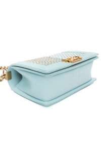 CHANEL Light Blue Calfskin Chevron Embroidered Medium Boy By The Sea Flap Bag