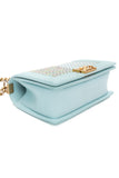 CHANEL Light Blue Calfskin Chevron Embroidered Medium Boy By The Sea Flap Bag