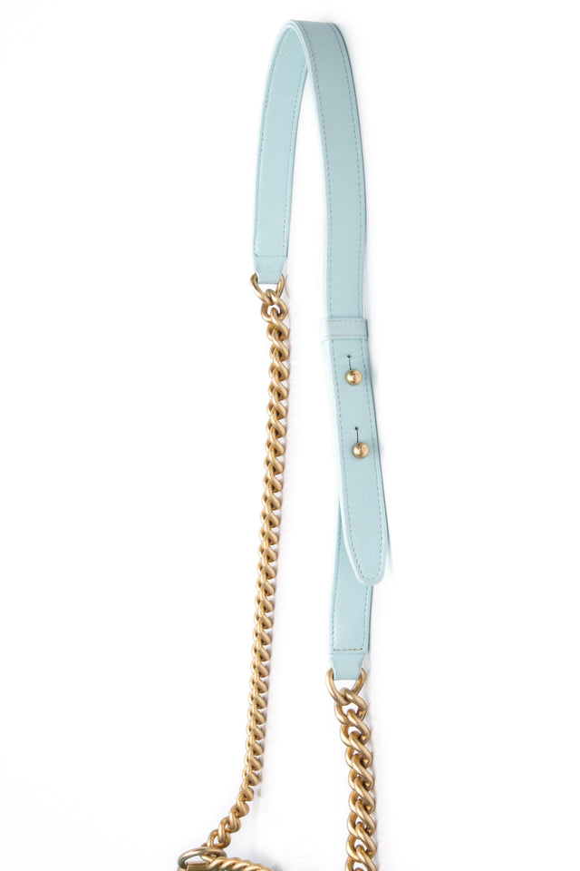 CHANEL Light Blue Calfskin Chevron Embroidered Medium Boy By The Sea Flap Bag